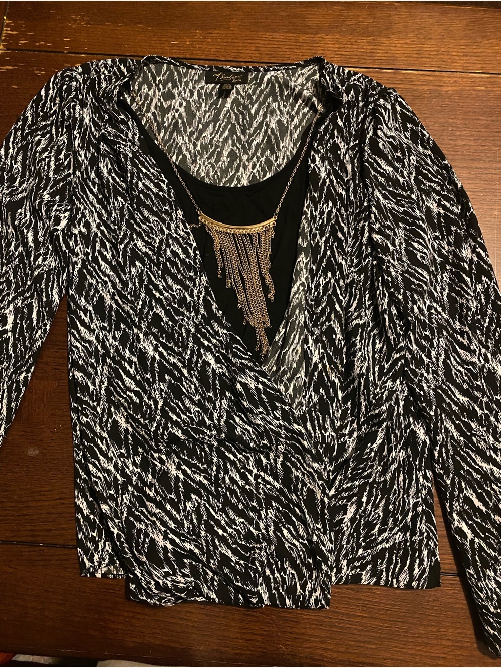 Thalia Sodi Black and White Printed Faux Wrap Tunic